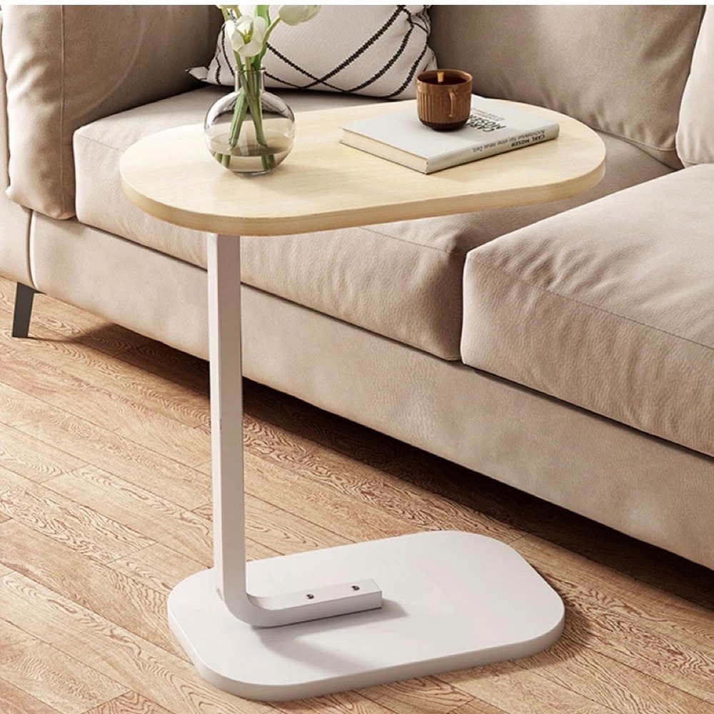 White C-Shaped Side Table Modern Minimalist Sofa End Table Laptop Stand Oval Top
